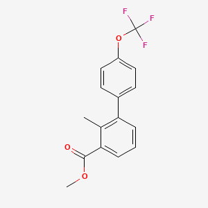 molecular formula C16H13F3O3 B7959491 Methyl 2-methyl-3-[4-(trifluoromethoxy)phenyl]benzoate 