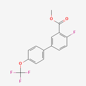 molecular formula C15H10F4O3 B7959583 4-Fluoro-4'-(trifluoromethoxy)biphenyl-3-carboxylic acid methyl ester 