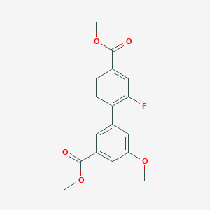 molecular formula C17H15FO5 B7959742 Methyl 3-fluoro-4-[3-methoxy-5-(methoxycarbonyl)phenyl]benzoate 