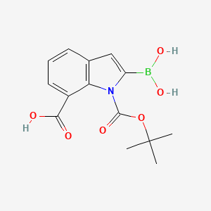 molecular formula C14H16BNO6 B7961007 1-[(Tert-butoxy)carbonyl]-2-(dihydroxyboranyl)indole-7-carboxylic acid 