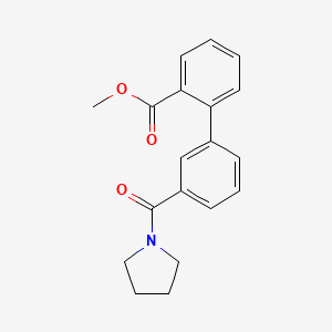 molecular formula C19H19NO3 B7962315 Methyl 2-{3-[(pyrrolidin-1-yl)carbonyl]phenyl}benzoate 