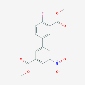 molecular formula C16H12FNO6 B7962732 Methyl 2-fluoro-5-[3-(methoxycarbonyl)-5-nitrophenyl]benzoate 