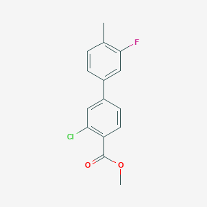 molecular formula C15H12ClFO2 B7962796 Methyl 2-chloro-4-(3-fluoro-4-methylphenyl)benzoate 