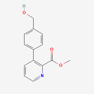 molecular formula C14H13NO3 B7963056 Methyl 3-(4-(hydroxymethyl)phenyl)picolinate 