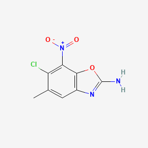 molecular formula C8H6ClN3O3 B7963216 6-Chloro-5-methyl-7-nitro-1,3-benzoxazol-2-amine 