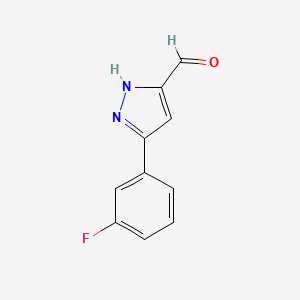 molecular formula C10H7FN2O B7963299 5-(3-Fluorophenyl)-1H-pyrazole-3-carbaldehyde 