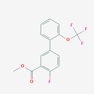 molecular formula C15H10F4O3 B7963809 4-Fluoro-2'-(trifluoromethoxy)biphenyl-3-carboxylic acid methyl ester 