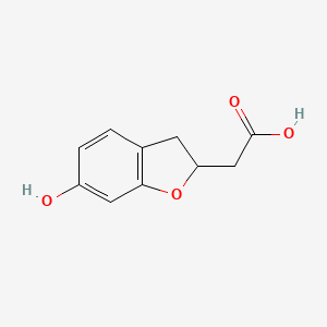 molecular formula C10H10O4 B7965431 3-Benzofuranacetic acid, 2,3-dihydro-6-hydroxy- 