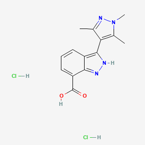 molecular formula C14H16Cl2N4O2 B7966317 3-(trimethyl-1H-pyrazol-4-yl)-1H-indazole-7-carboxylic acid dihydrochloride 