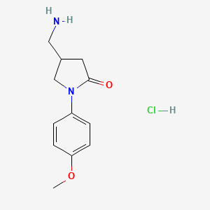molecular formula C12H17ClN2O2 B7966443 4-(Aminomethyl)-1-(4-methoxyphenyl)pyrrolidin-2-one hydrochloride 