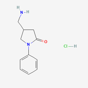 molecular formula C11H15ClN2O B7966446 4-(Aminomethyl)-1-phenylpyrrolidin-2-one hydrochloride 