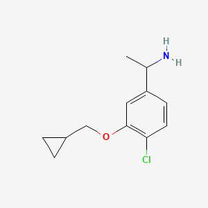molecular formula C12H16ClNO B7966652 1-(4-Chloro-3-(cyclopropylmethoxy)phenyl)ethanamine 