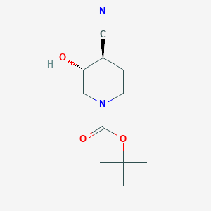 molecular formula C11H18N2O3 B7967972 1-Piperidinecarboxylic acid, 4-cyano-3-hydroxy-, 1,1-dimethylethyl ester, trans- 