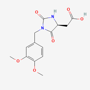 molecular formula C14H16N2O6 B7969657 (S)-2-(1-(3,4-dimethoxybenzyl)-2,5-dioxoimidazolidin-4-yl)acetic acid 