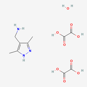 molecular formula C10H17N3O9 B7970086 [(3,5-dimethyl-1H-pyrazol-4-yl)methyl]amine diethanedioate hydrate 