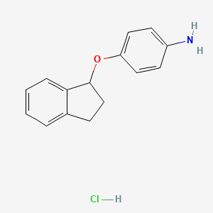 molecular formula C15H16ClNO B7970319 4-(2,3-Dihydro-1H-inden-1-yloxy)aniline hydrochloride 