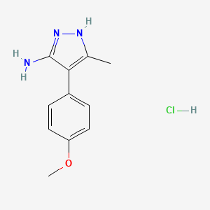 molecular formula C11H14ClN3O B7970600 4-(4-Methoxyphenyl)-3-methyl-1H-pyrazol-5-amine hydrochloride 
