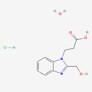 molecular formula C11H15ClN2O4 B7971405 3-[2-(Hydroxymethyl)-1H-benzimidazol-1-yl]propanoic acid hydrochloride hydrate 
