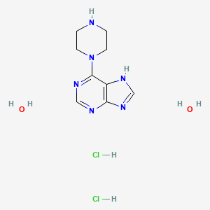 molecular formula C9H18Cl2N6O2 B7971491 6-(1-Piperazinyl)-9H-purine dihydrochloride dihydrate 