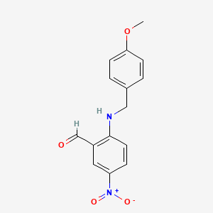 molecular formula C15H14N2O4 B7972293 2-((4-Methoxybenzyl)amino)-5-nitrobenzaldehyde 