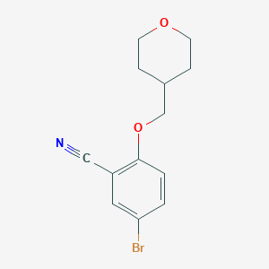 molecular formula C13H14BrNO2 B7973568 5-Bromo-2-((tetrahydro-2H-pyran-4-yl)methoxy)benzonitrile 