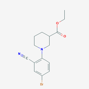 molecular formula C15H17BrN2O2 B7976369 Ethyl 1-(4-bromo-2-cyanophenyl)piperidine-3-carboxylate 