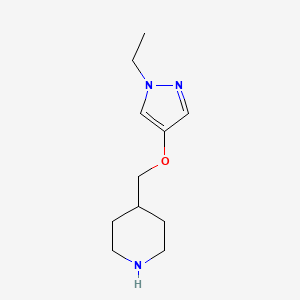 molecular formula C11H19N3O B7977228 4-(((1-Ethyl-1H-pyrazol-4-yl)oxy)methyl)piperidine 