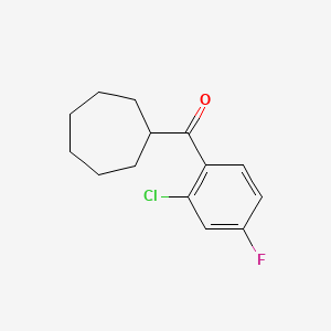 molecular formula C14H16ClFO B7977549 2-Chloro-4-fluorophenyl cycloheptyl ketone 