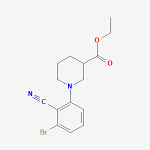 molecular formula C15H17BrN2O2 B7977572 Ethyl 1-(3-bromo-2-cyanophenyl)piperidine-3-carboxylate 