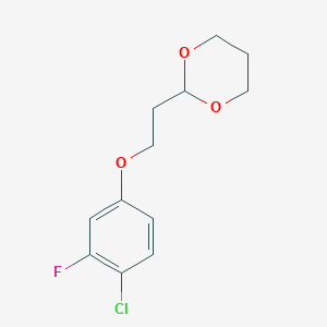 molecular formula C12H14ClFO3 B7978592 2-[2-(4-Chloro-3-fluoro-phenoxy)ethyl]-1,3-dioxane 