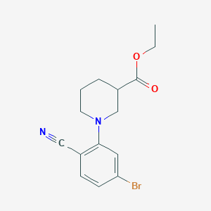 molecular formula C15H17BrN2O2 B7978710 Ethyl 1-(5-bromo-2-cyanophenyl)piperidine-3-carboxylate 