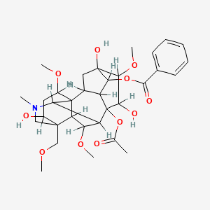 molecular formula C33H45NO11 B7979646 [8-Acetyloxy-5,7,14-trihydroxy-6,16,18-trimethoxy-13-(methoxymethyl)-11-methyl-11-azahexacyclo[7.7.2.12,5.01,10.03,8.013,17]nonadecan-4-yl] benzoate 