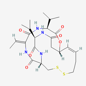 molecular formula C24H36N4O6S2 B7979732 Cyclo[(2Z)-2-amino-2-butenoyl-L-valyl-(3S,4E)-3-hydroxy-7-mercapto-4-heptenoyl-D-valyl-D-cysteinyl], cyclic (3-->5)-disulfide 