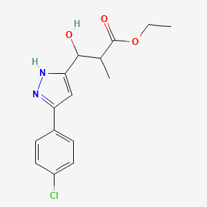 molecular formula C15H17ClN2O3 B7979775 ethyl 3-[3-(4-chlorophenyl)-1H-pyrazol-5-yl]-3-hydroxy-2-methylpropanoate 
