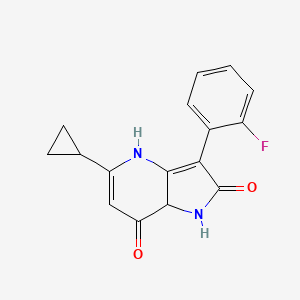 molecular formula C16H13FN2O2 B7980469 5-Cyclopropyl-3-(2-fluorophenyl)-1H-pyrrolo[3,2-B]pyridine-2,7(4H,7AH)-dione 