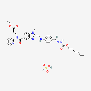 Hexyl 2-(4-(((5-((3-ethoxy-3-oxopropyl)(pyridin-2-yl)carbamoyl)-1-methyl-1H-benzo[d]imidazol-2-yl)methyl)amino)benzylidene)hydrazinecarboxylate methanesulfonate