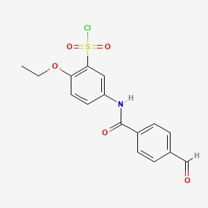 molecular formula C16H14ClNO5S B7981484 2-Ethoxy-5-(4-formylbenzamido)benzene-1-sulfonyl chloride 