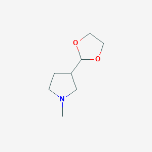 molecular formula C8H15NO2 B7981660 3-(1,3-Dioxolan-2-yl)-1-methylpyrrolidine 