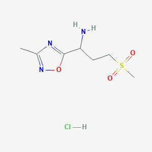 molecular formula C7H14ClN3O3S B7981843 1-(3-Methyl-1,2,4-oxadiazol-5-yl)-3-(methylsulfonyl)propan-1-amine hydrochloride 