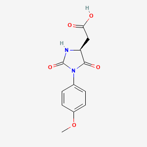 molecular formula C12H12N2O5 B7981874 (S)-2-(1-(4-methoxyphenyl)-2,5-dioxoimidazolidin-4-yl)acetic acid 