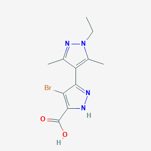 molecular formula C11H13BrN4O2 B7981897 4-bromo-1'-ethyl-3',5'-dimethyl-1'H,2H-3,4'-bipyrazole-5-carboxylic acid 