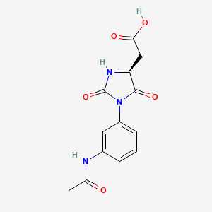 molecular formula C13H13N3O5 B7981920 (S)-2-(1-(3-acetamidophenyl)-2,5-dioxoimidazolidin-4-yl)acetic acid 