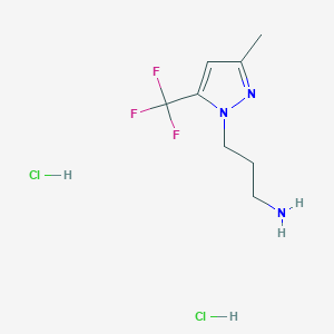 molecular formula C8H14Cl2F3N3 B7982238 3-[3-Methyl-5-(trifluoromethyl)-1H-pyrazol-1-yl]propan-1-amine dihydrochloride 
