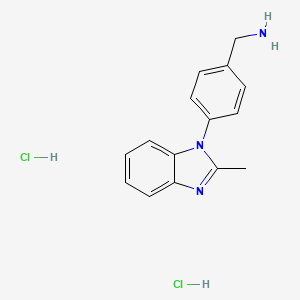molecular formula C15H17Cl2N3 B7982257 1-[4-(2-Methyl-1H-benzimidazol-1-yl)phenyl]methanamine dihydrochloride 