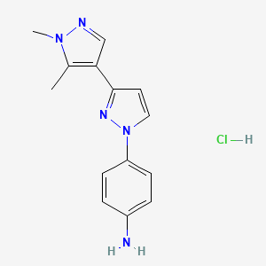 molecular formula C14H16ClN5 B7982280 4-(1',5'-Dimethyl-1H,1'H-3,4'-bipyrazol-1-yl)aniline hydrochloride 