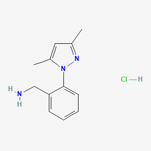molecular formula C12H16ClN3 B7982382 1-[2-(3,5-Dimethyl-1H-pyrazol-1-yl)phenyl]methanamine hydrochloride 