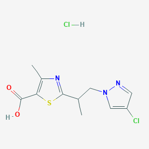 molecular formula C11H13Cl2N3O2S B7982404 2-[2-(4-Chloro-1H-pyrazol-1-yl)-1-methylethyl]-4-methyl-1,3-thiazole-5-carboxylic acid hydrochloride CAS No. 1431965-32-0