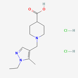 molecular formula C13H23Cl2N3O2 B7982422 1-[(1-Ethyl-5-methyl-1H-pyrazol-4-yl)methyl]piperidine-4-carboxylic acid dihydrochloride 