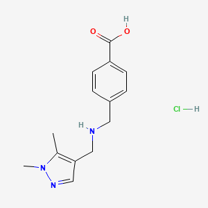 molecular formula C14H18ClN3O2 B7982444 4-({[(1,5-Dimethyl-1H-pyrazol-4-yl)methyl]amino}methyl)benzoic acid hydrochloride 
