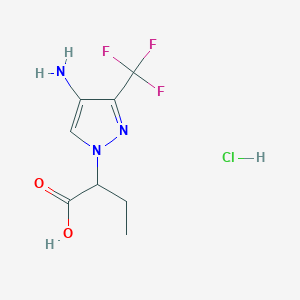 molecular formula C8H11ClF3N3O2 B7982462 2-[4-Amino-3-(trifluoromethyl)-1H-pyrazol-1-yl]butanoic acid hydrochloride 